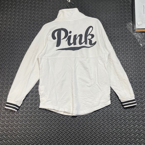 PINK Victoria Secret White Black Full Zip Up Sweater Casual Wear Women's Size M - Picture 2 of 7